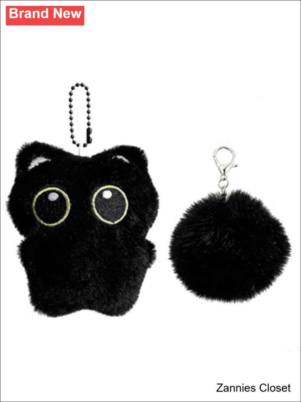 👻 Gothic Black Cat Plush Charm Keychain for Backpack & Halloween